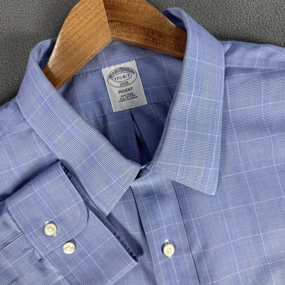 Brooks Brothers Shirt 17.5 Blue Glen Plaid Regent Fit Prep Office‎ Old Money